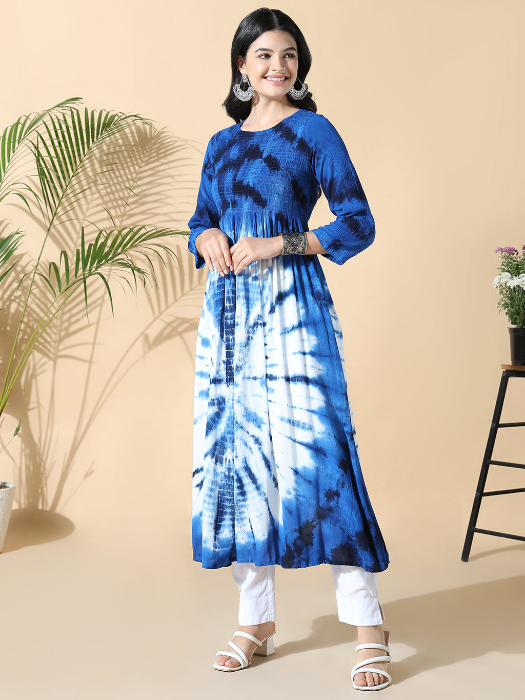 Women's Navy Blue Dyed Cotton Anarkali Kurta