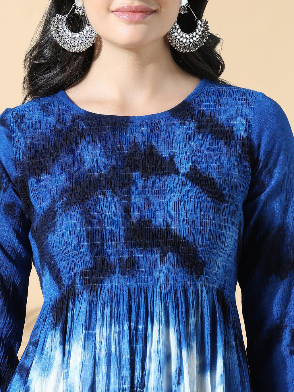 Women's Navy Blue Dyed Cotton Anarkali Kurta