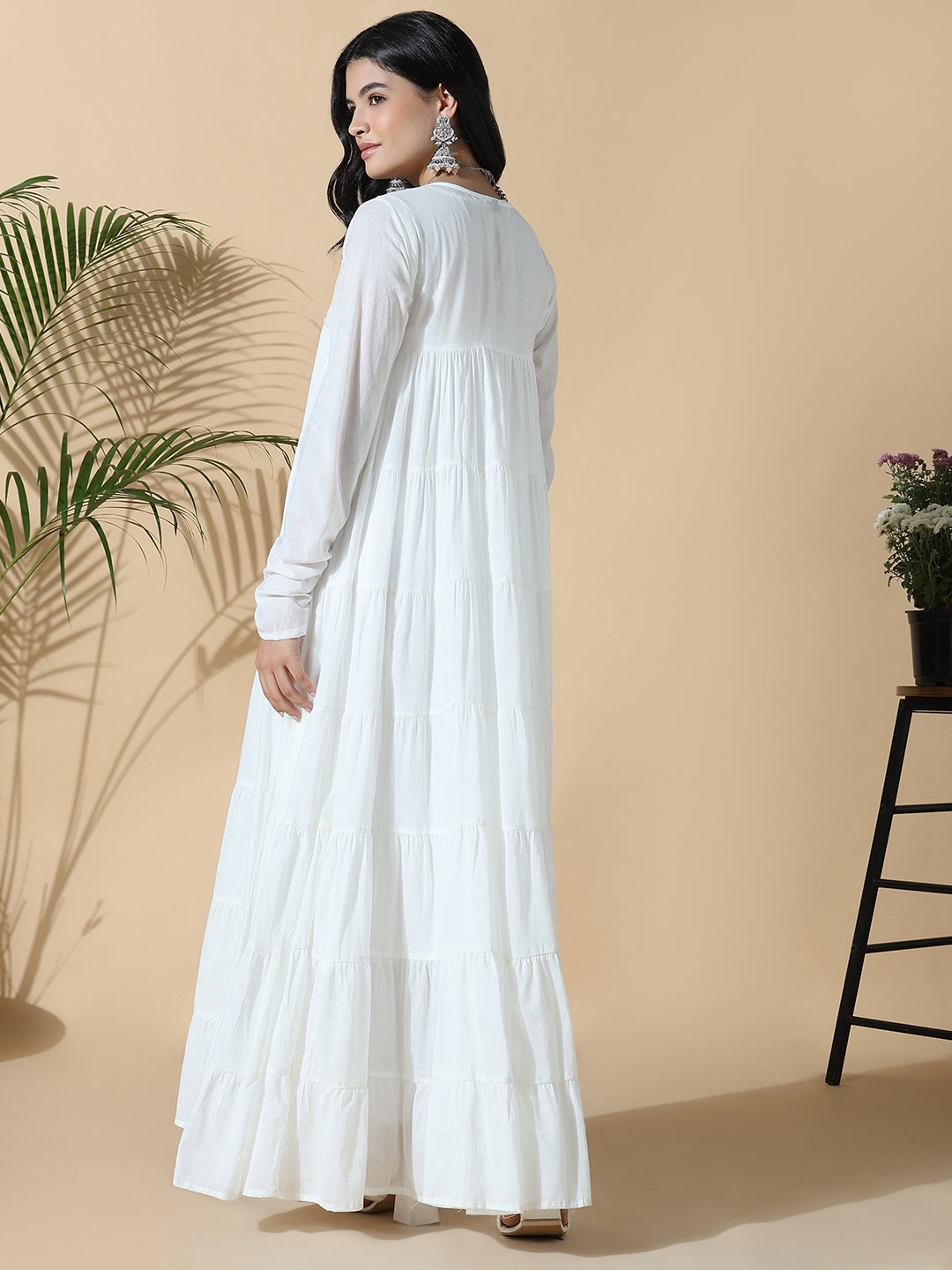 Women's White Solid Cotton Anarkali Kurta with Inner