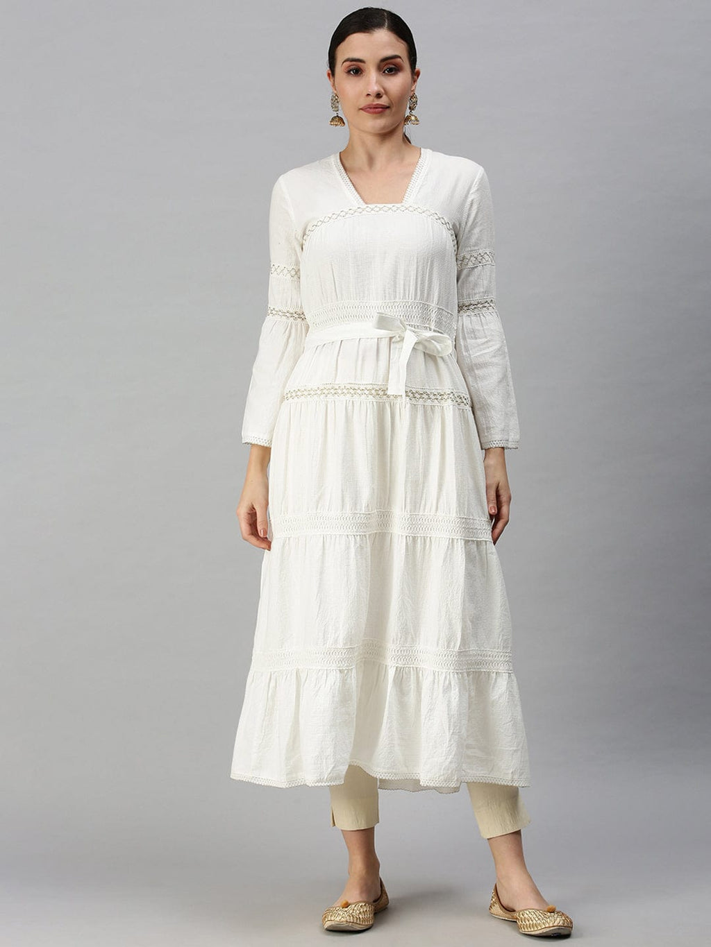 Women's Square Neck Solid White Anarkali Kurta