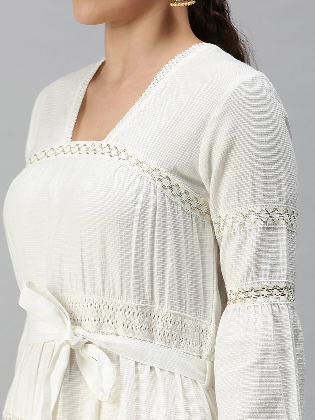 Women's Square Neck Solid White Anarkali Kurta