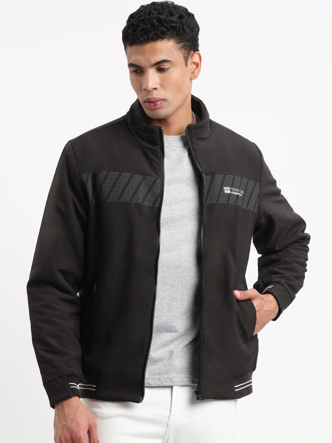 Men's Black Mock Collar Bomber Jacket