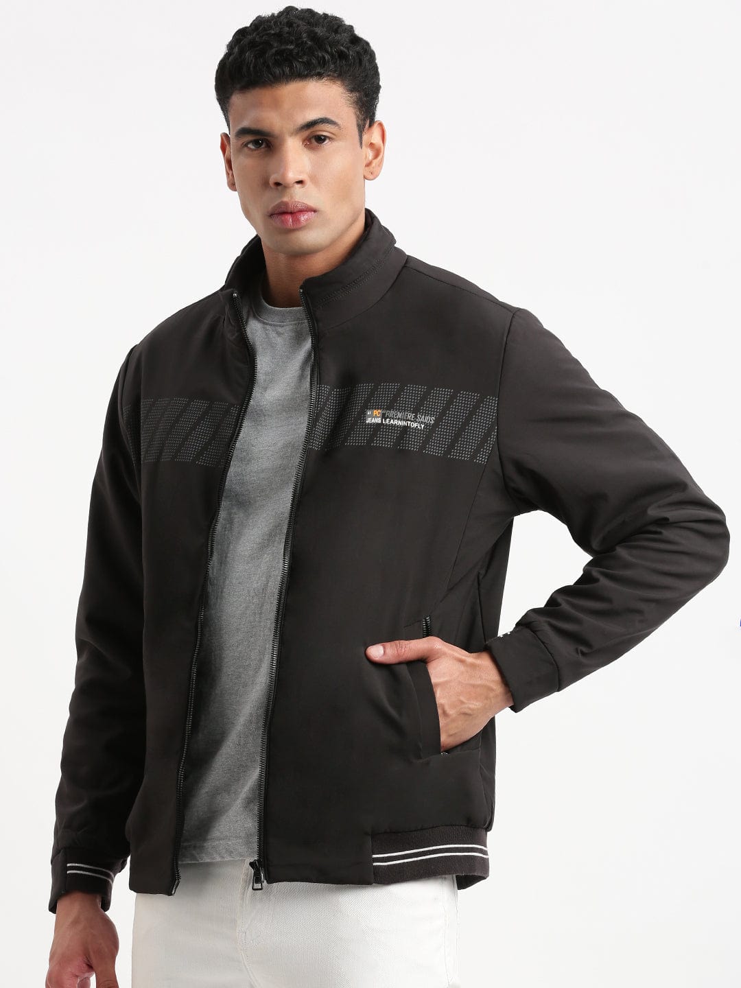 Men's Black Mock Collar Bomber Jacket