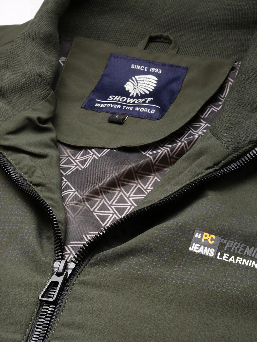 Men's Solid Mock Collar Olive Casual Bomber Jacket