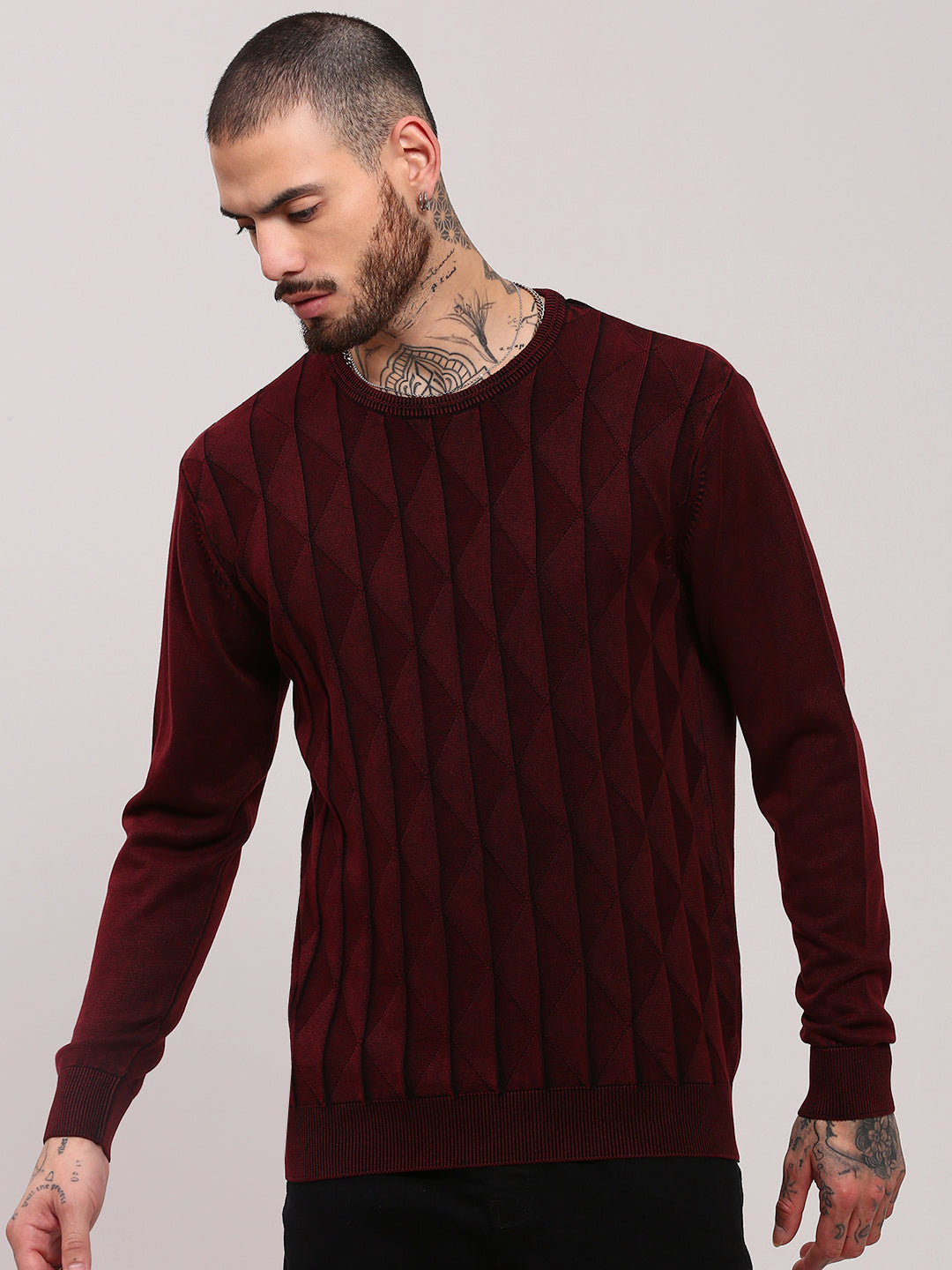 Men's Maroon Geometric Prints Sweater