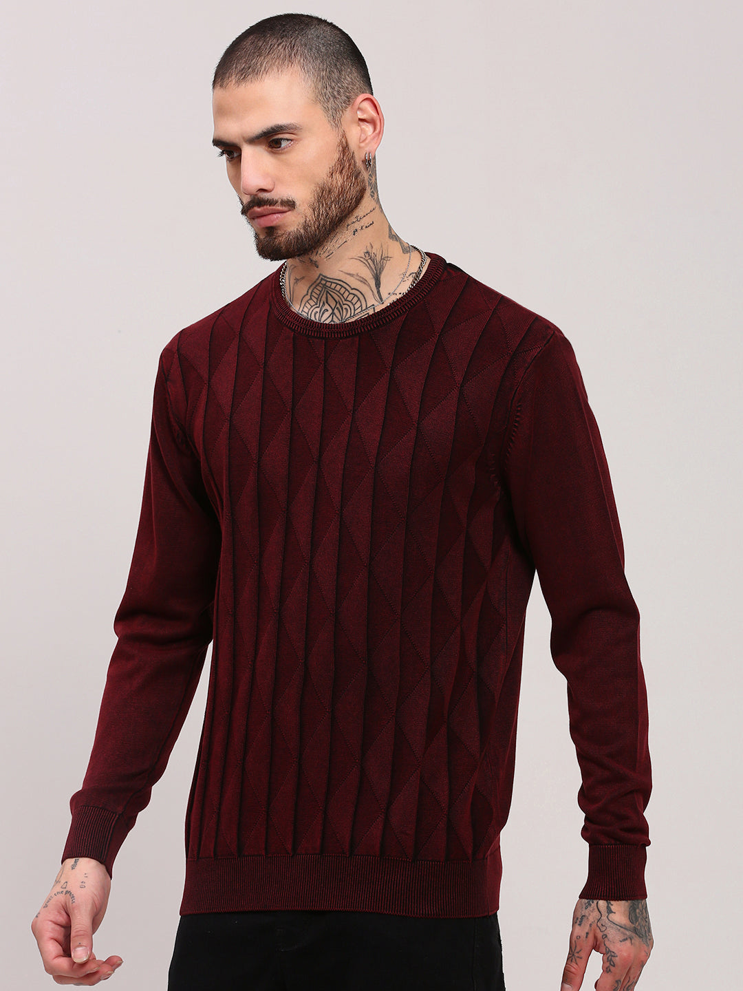 Men's Maroon Geometric Prints Sweater
