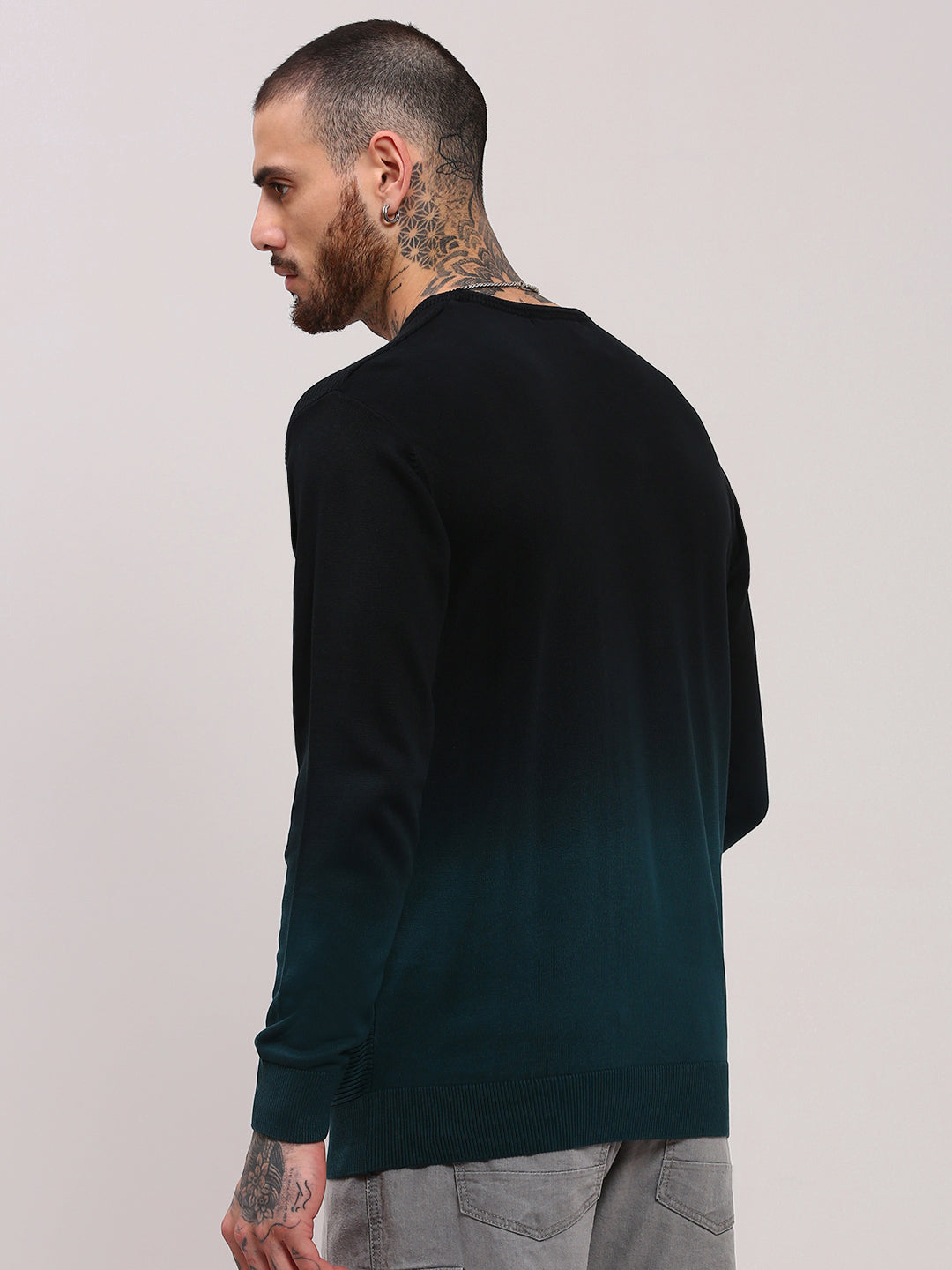 Men's Teal Cotton Colour blocked Pullover Sweater