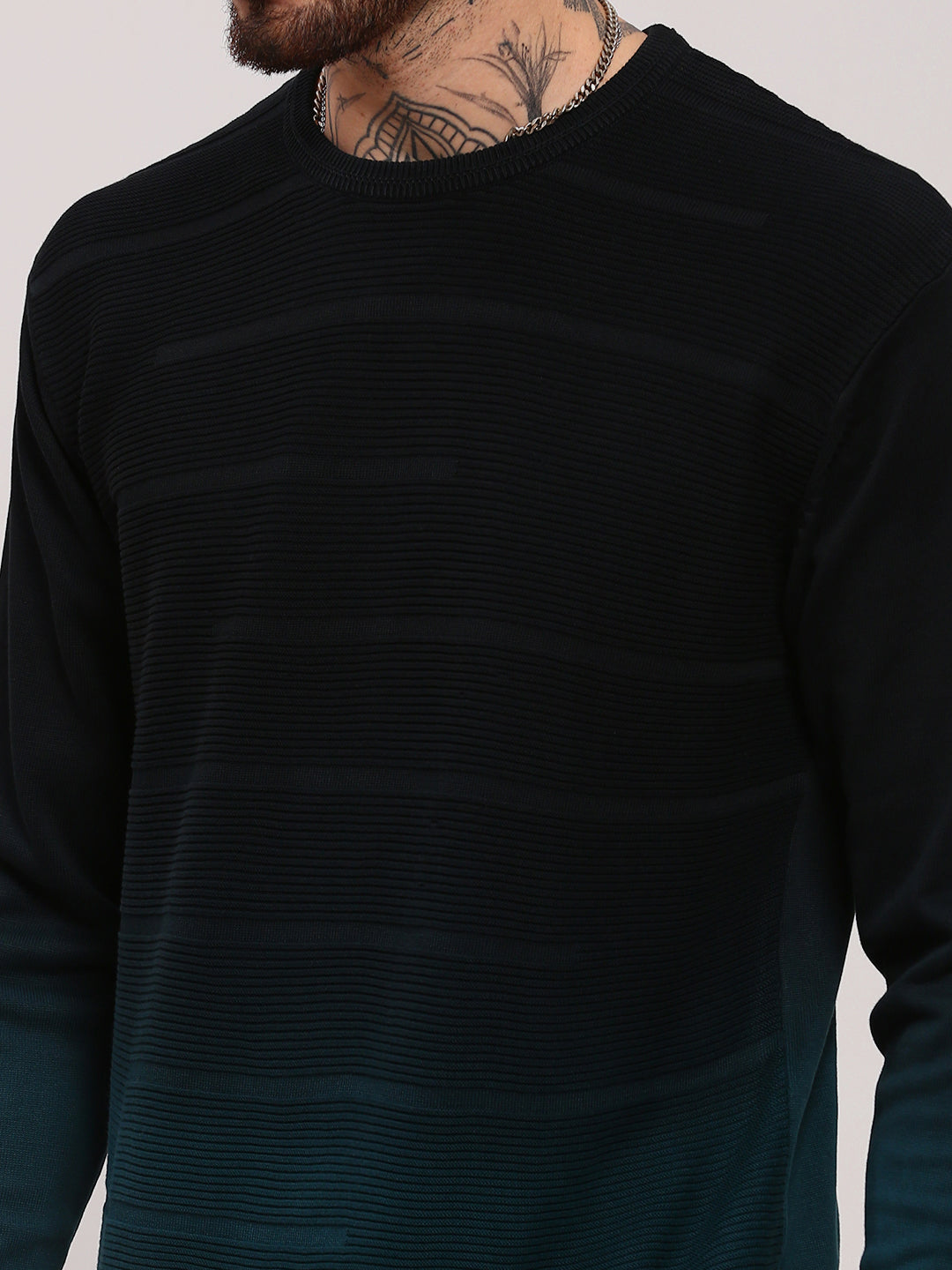 Men's Teal Cotton Colour blocked Pullover Sweater