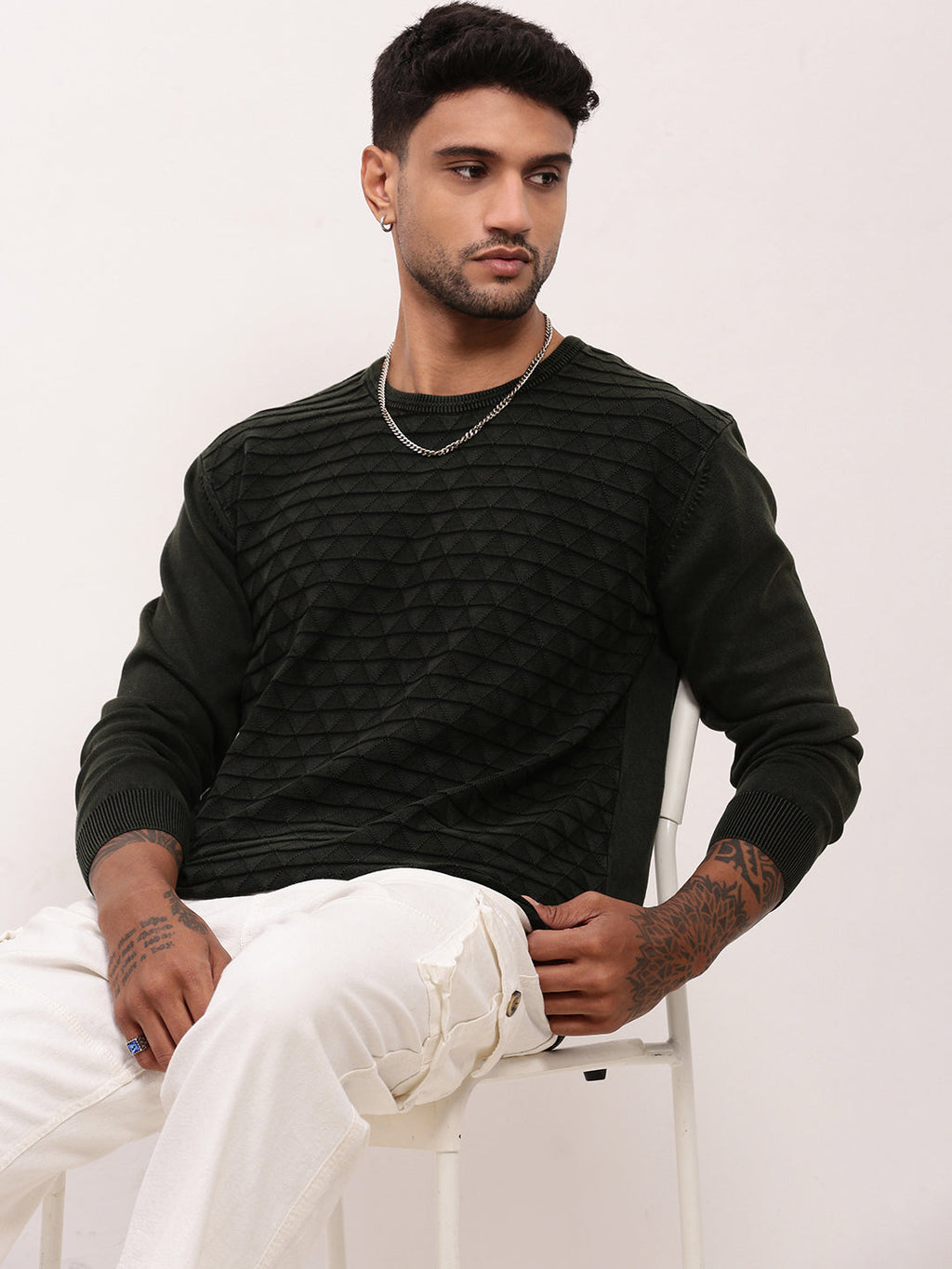 Men's Olive Solid Sweater