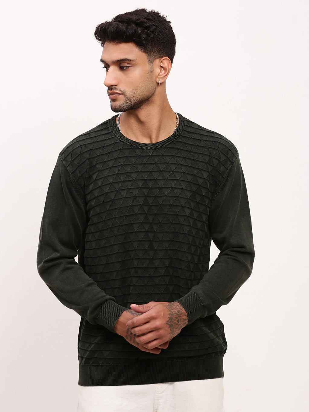Men's Olive Solid Sweater