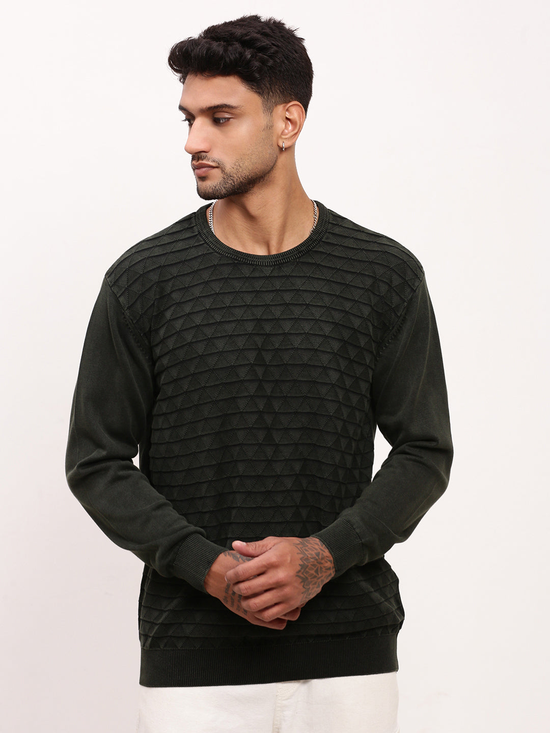 Men's Olive Solid Sweater