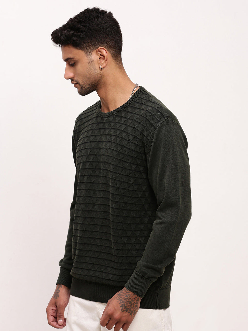 Men's Olive Solid Sweater