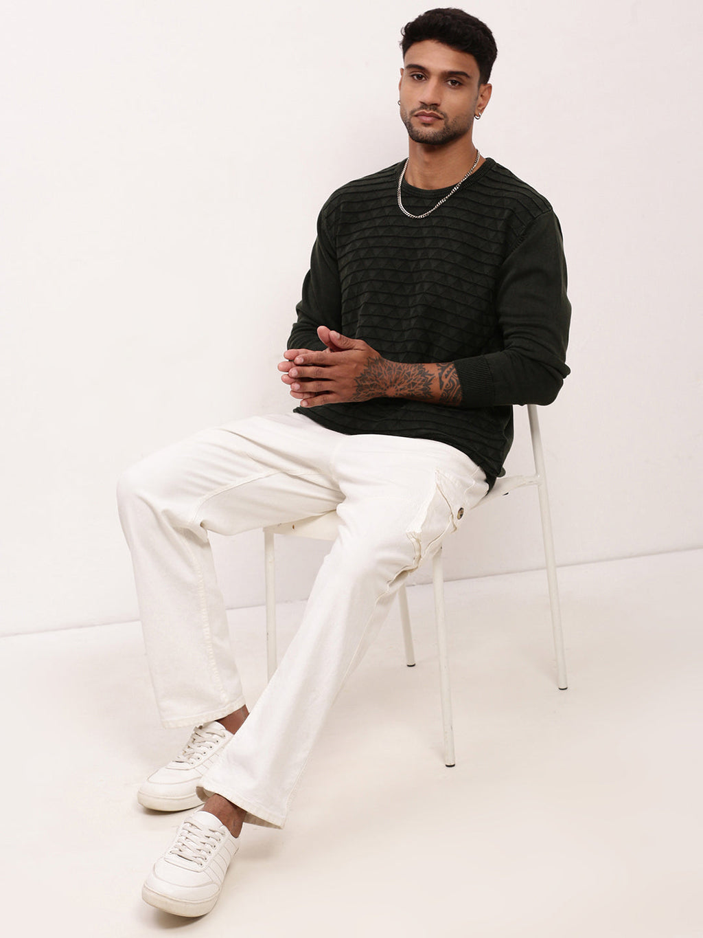 Men's Olive Solid Sweater