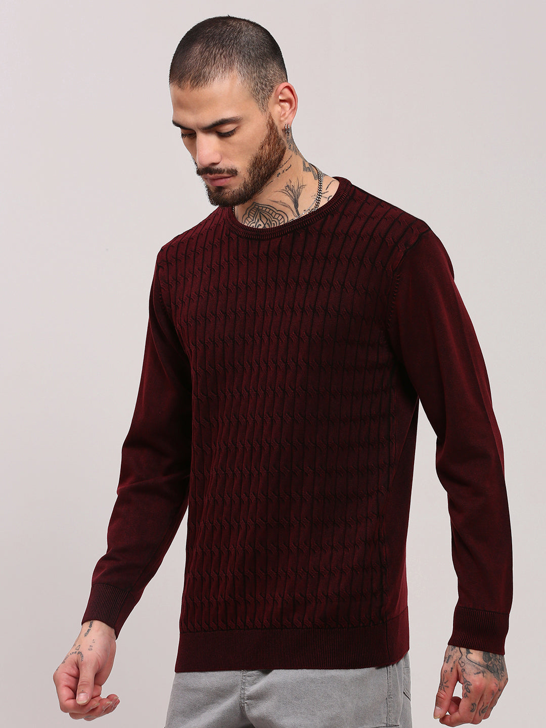 Men's Maroon Solid Sweater