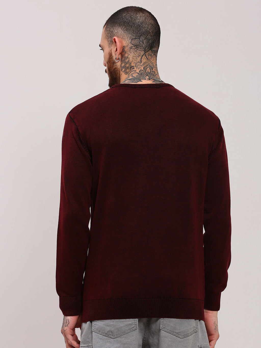 Men's Maroon Solid Sweater