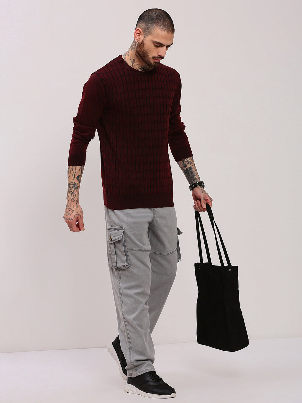 Men's Maroon Solid Sweater