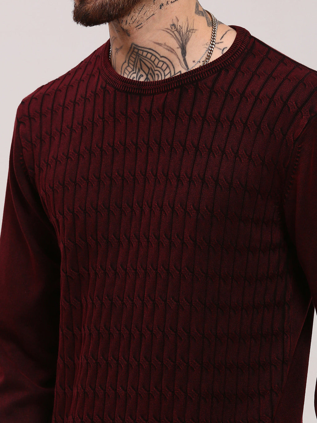 Men's Maroon Solid Sweater