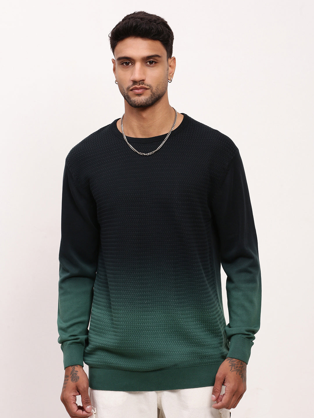 Men's Green Gradient knitted Sweater