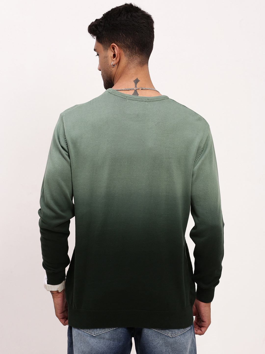 Men's Green Gradient knitted Round Neck Sweater