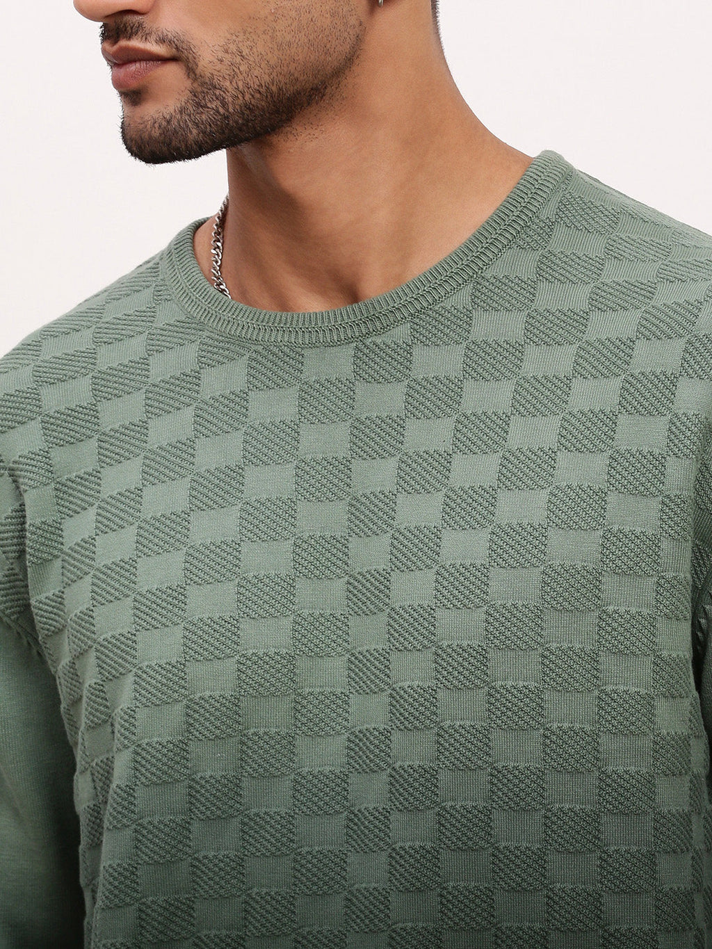 Men's Green Gradient knitted Round Neck Sweater