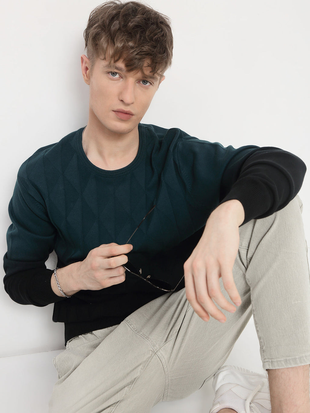 Men's Blue Ombre Textured Sweater