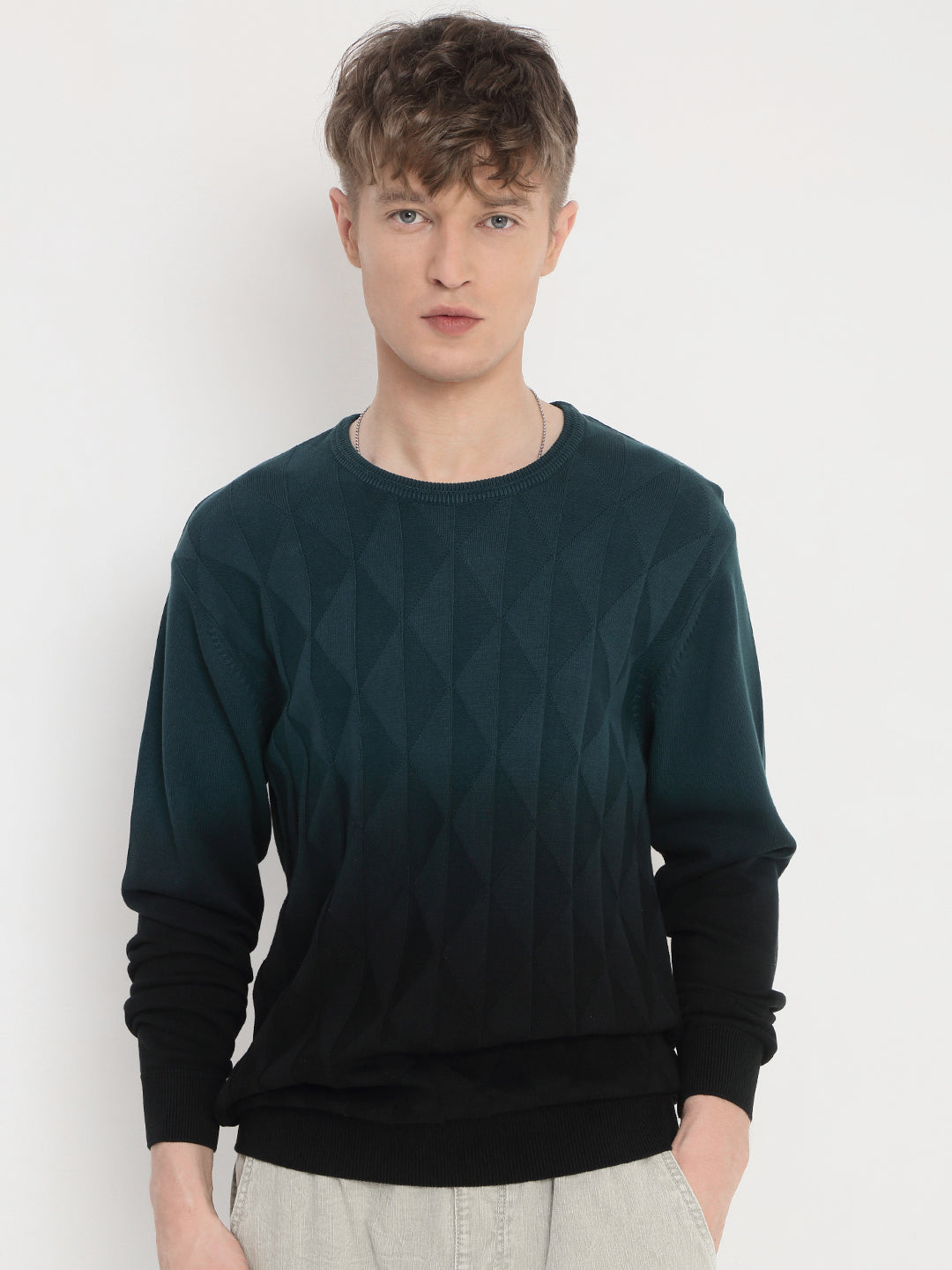 Men's Blue Ombre Textured Sweater