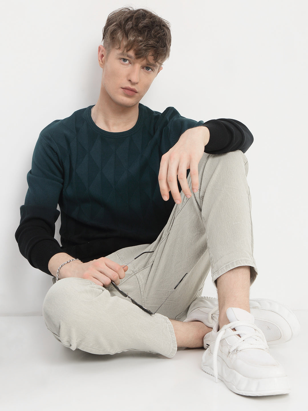 Men's Blue Ombre Textured Sweater