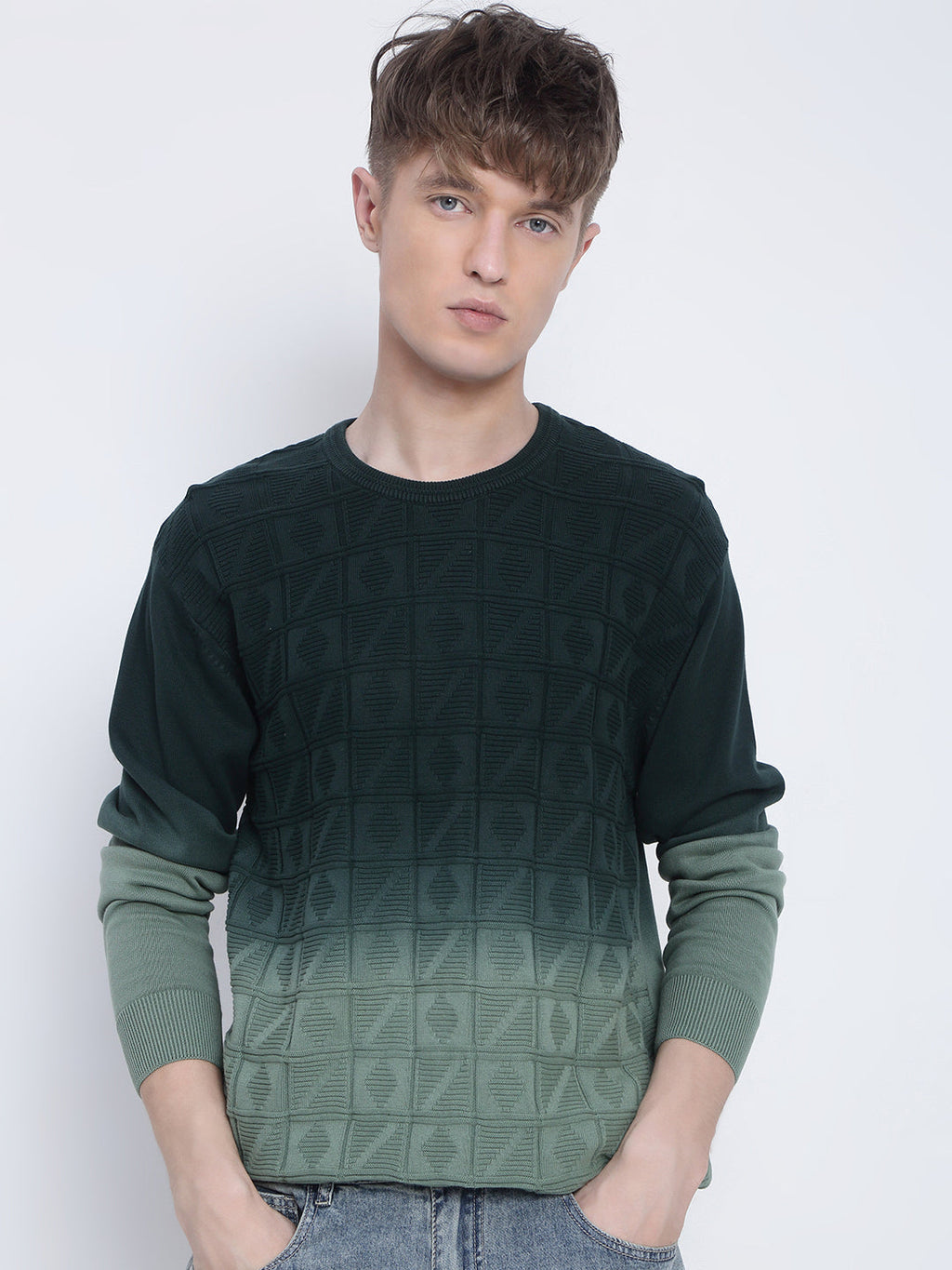 Men's Green Ombre Textured Sweater