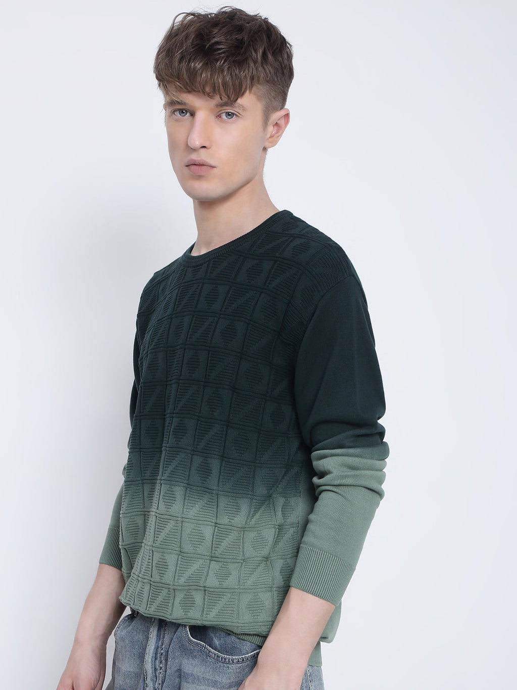 Men's Green Ombre Textured Sweater
