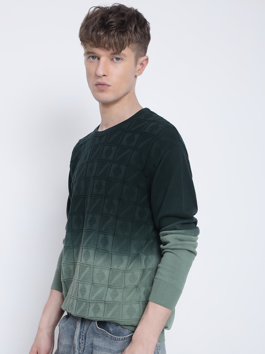 Men's Green Ombre Textured Sweater