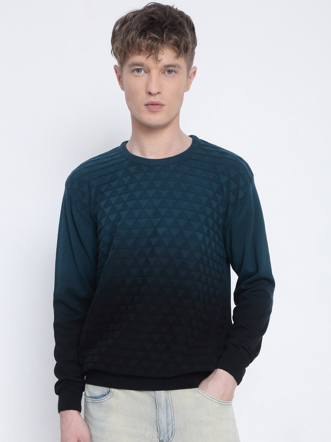 Men's Blue Ombre Textured Sweater