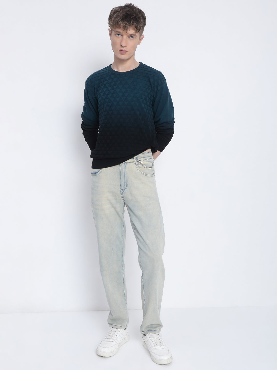 Men's Blue Ombre Textured Sweater
