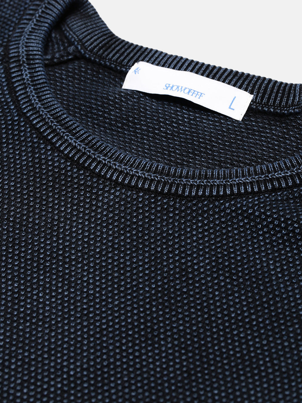 Men's Navy Blue Self Design Pullover Sweater