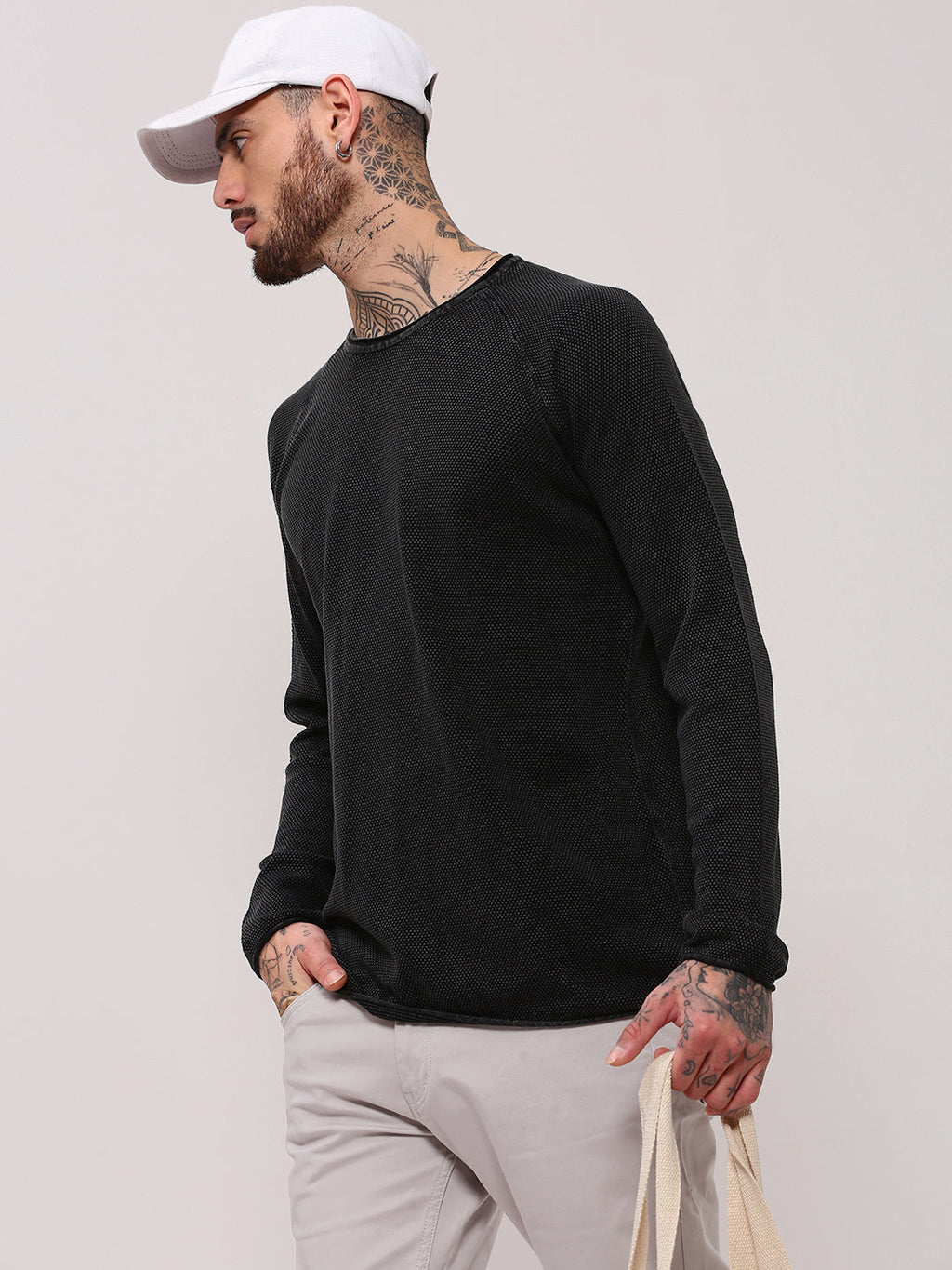 Men's Black Solid Sweater