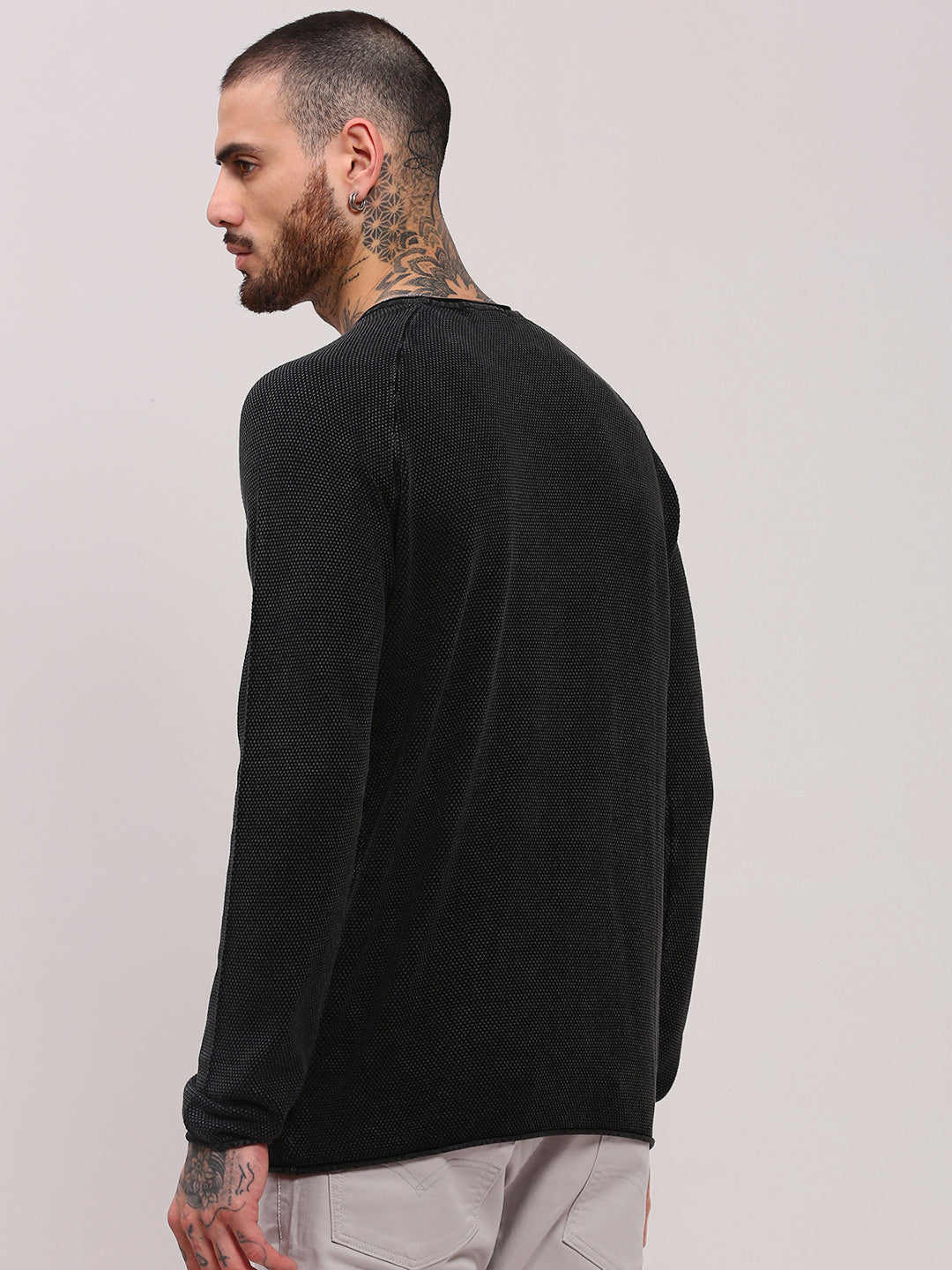 Men's Black Solid Sweater