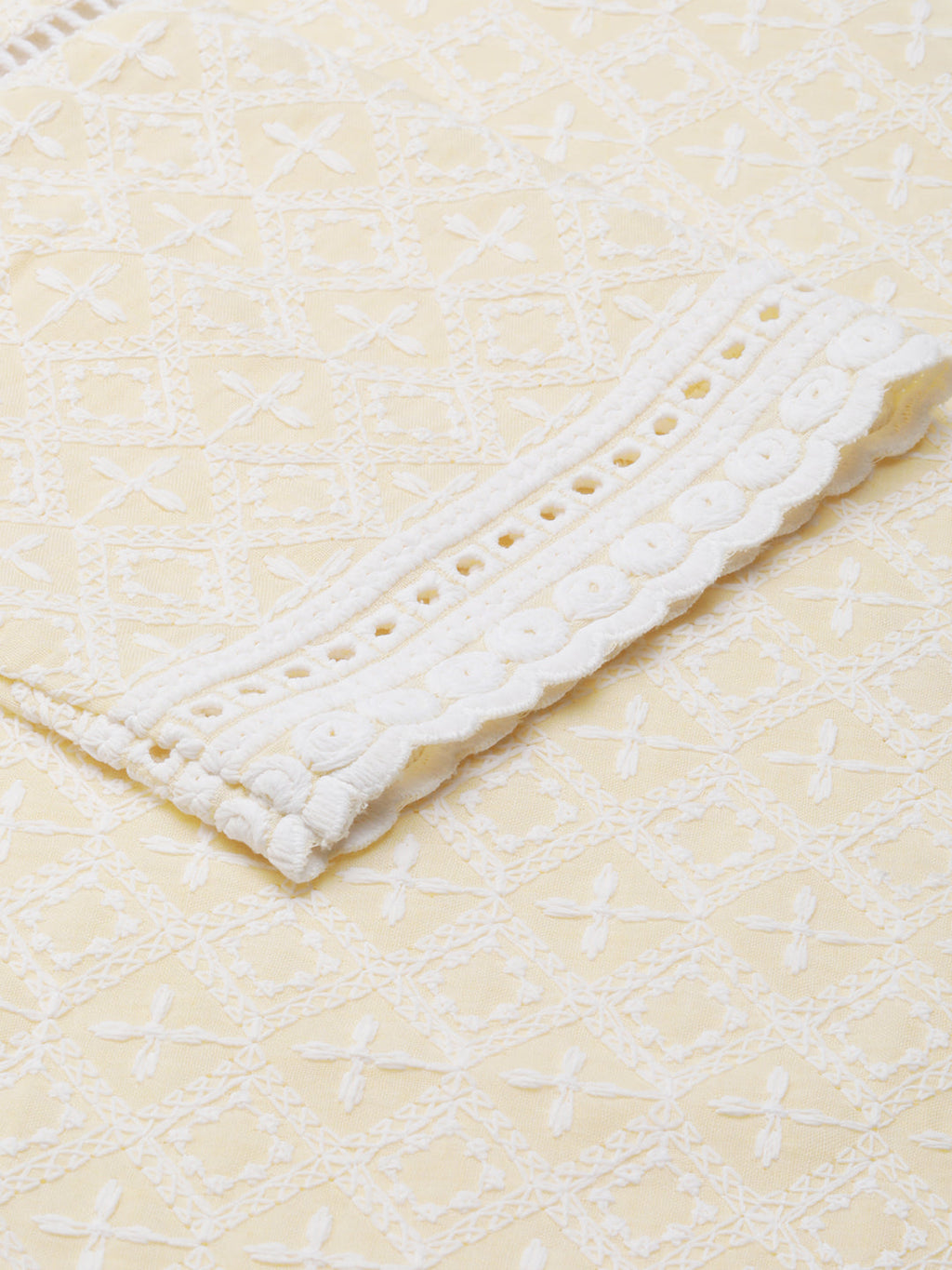 Women's Yellow Floral Embroidered Cotton Straight Kurta