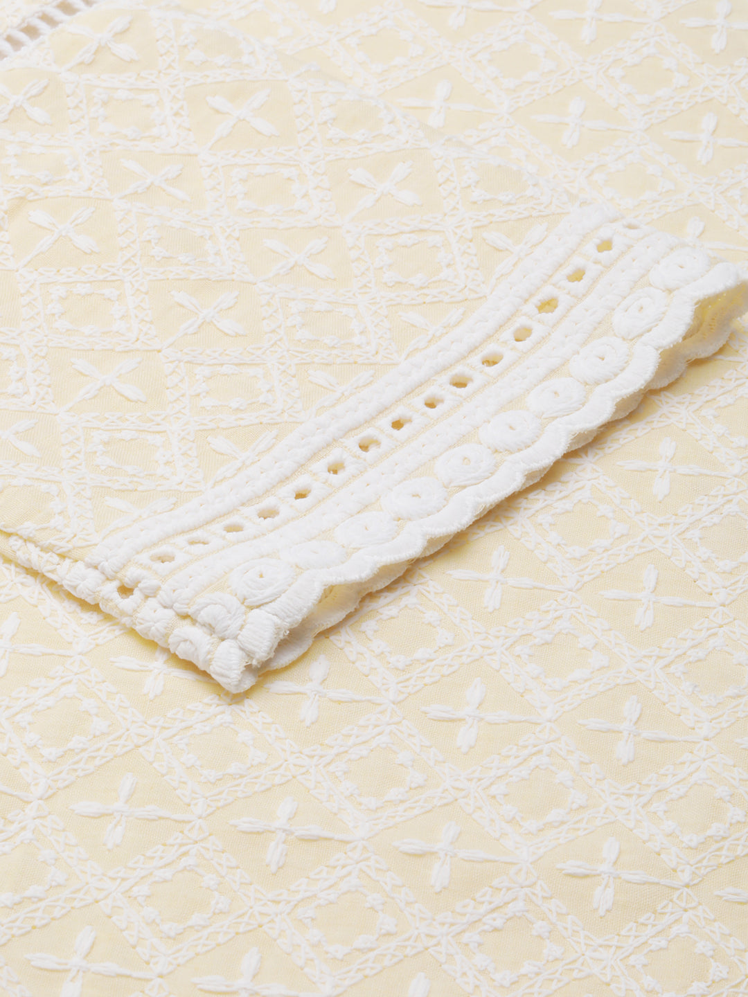 Women's Yellow Floral Embroidered Cotton Straight Kurta