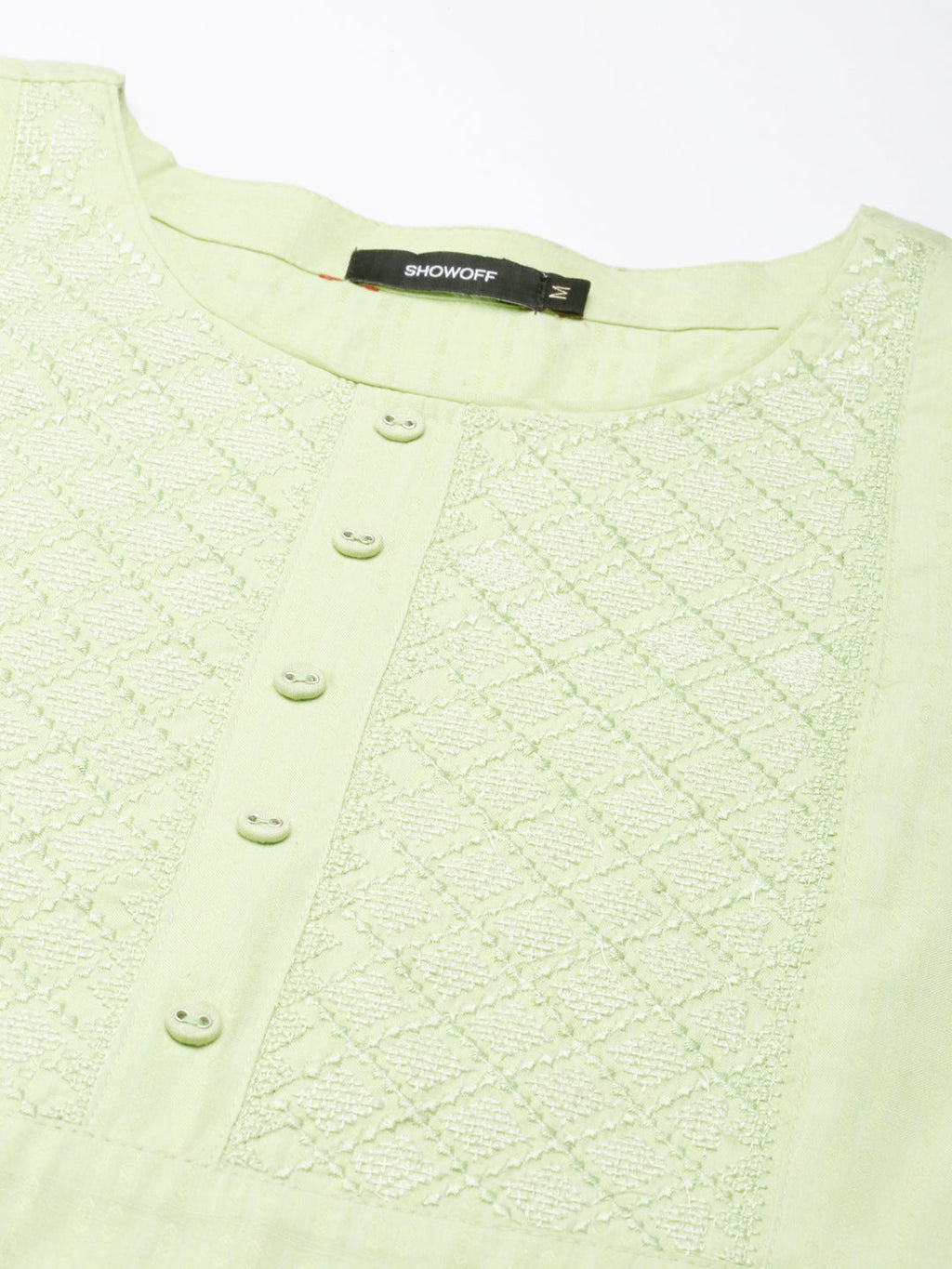 Women's Green Ethnic Motifs Embroidered Straight Kurta