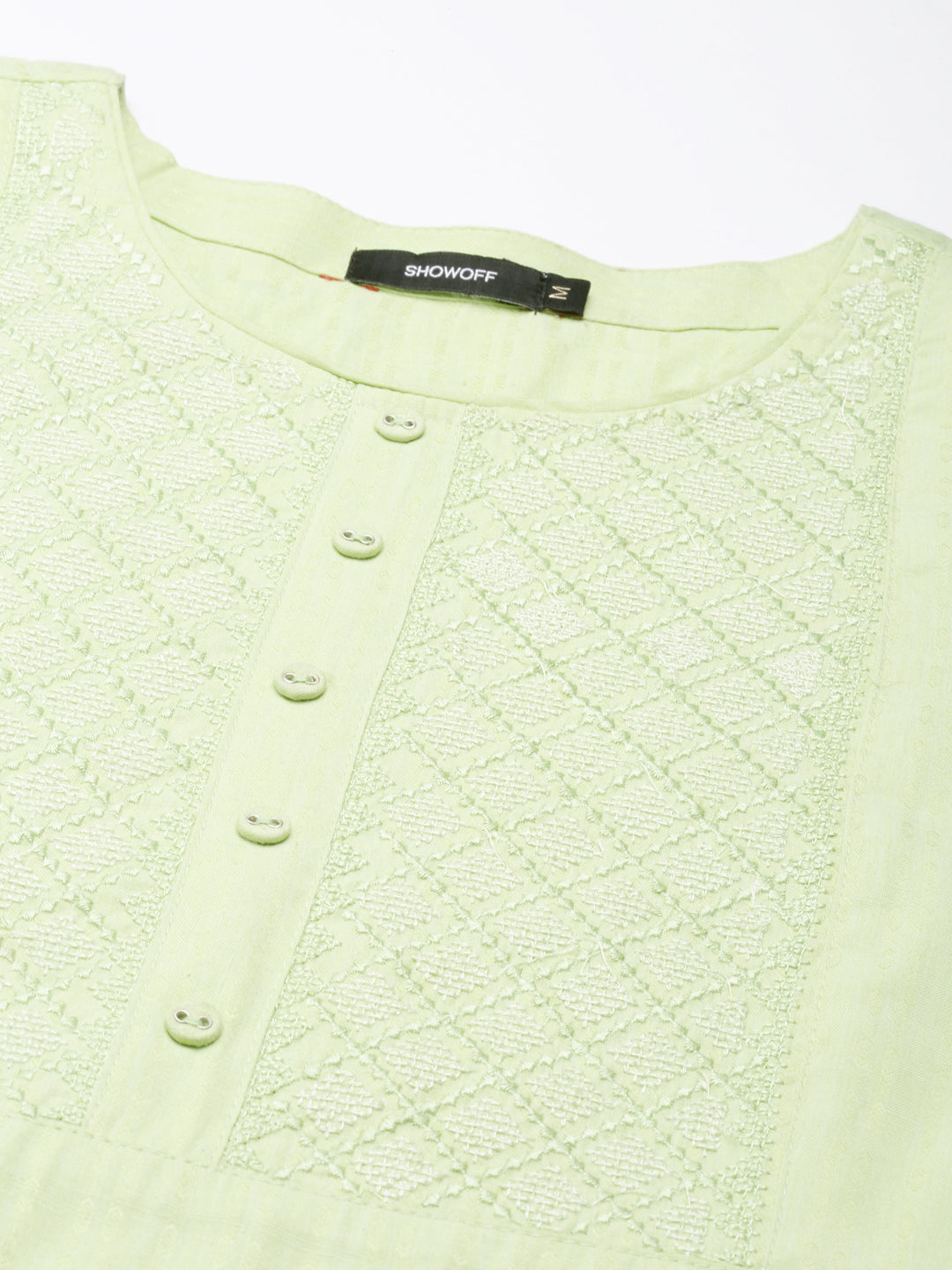 Women's Green Ethnic Motifs Embroidered Straight Kurta