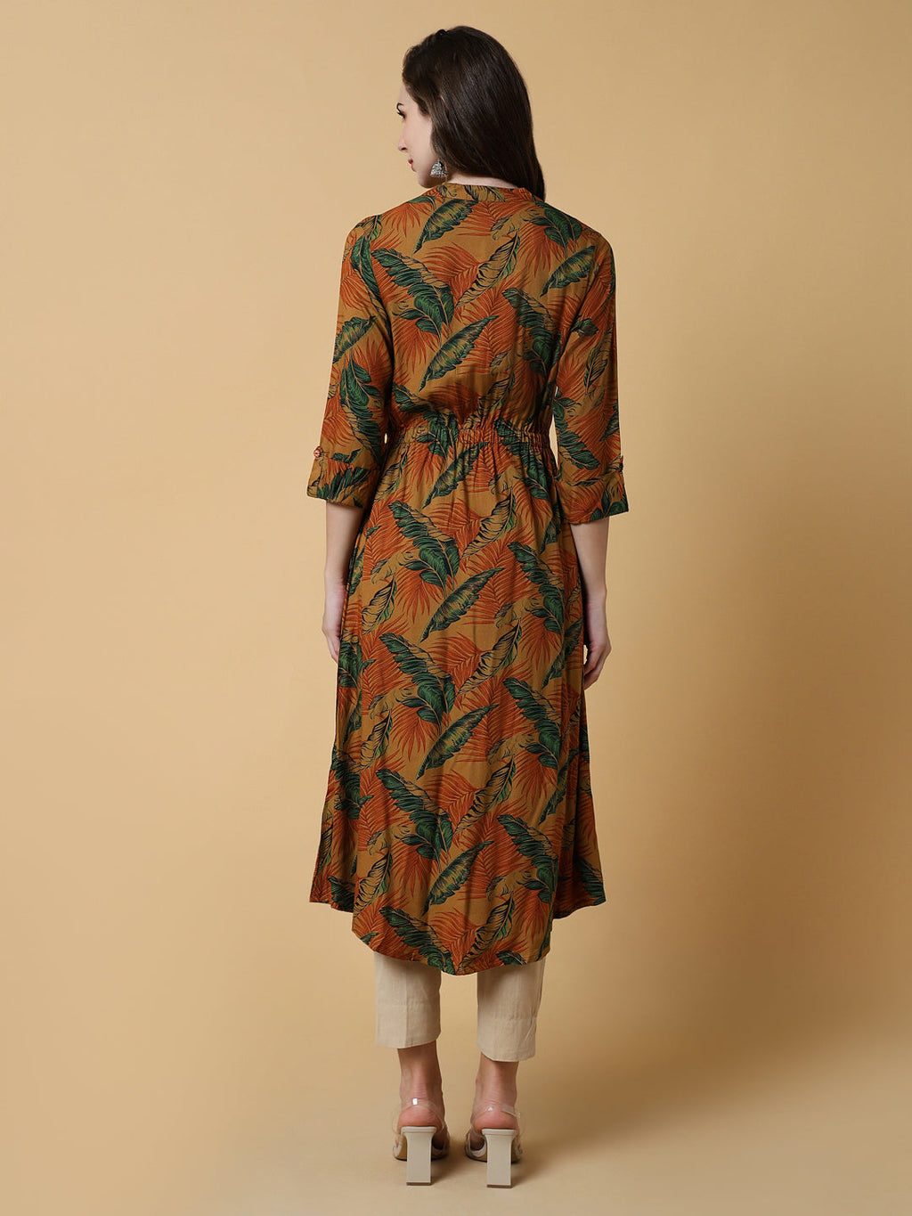 Women's Brown Floral A-Line Kurta