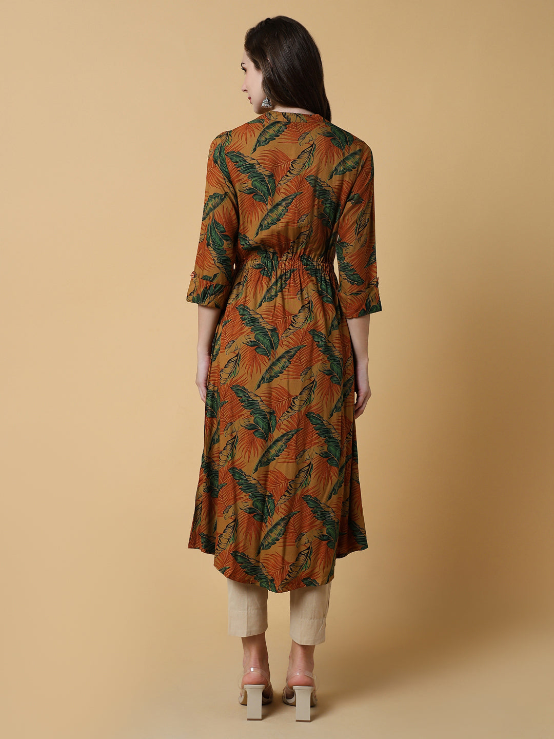 Women's Brown Floral A-Line Kurta