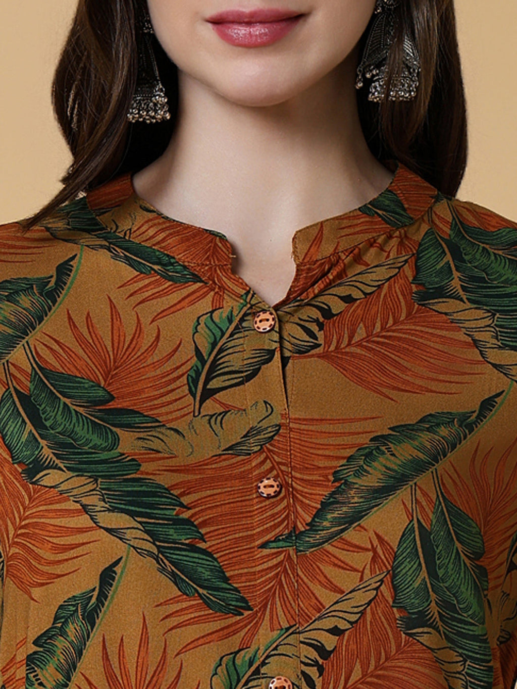 Women's Brown Floral A-Line Kurta