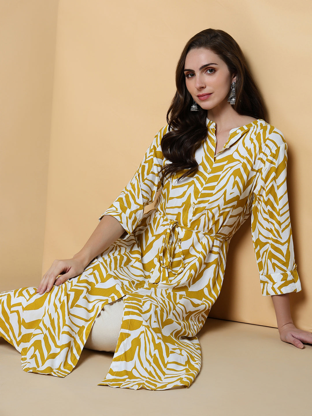 Women's Yellow Abstract A-Line Kurta