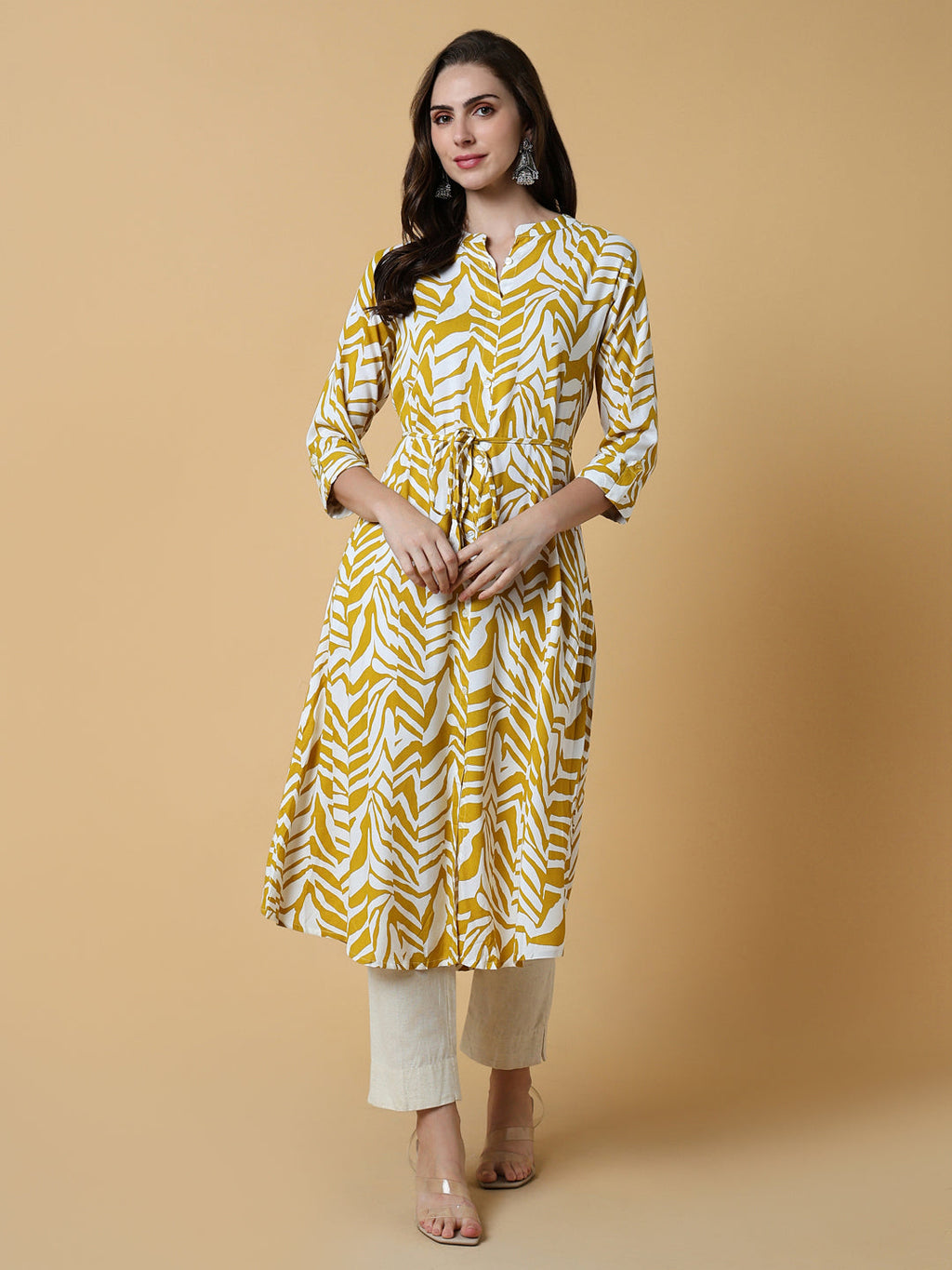 Women's Yellow Abstract A-Line Kurta