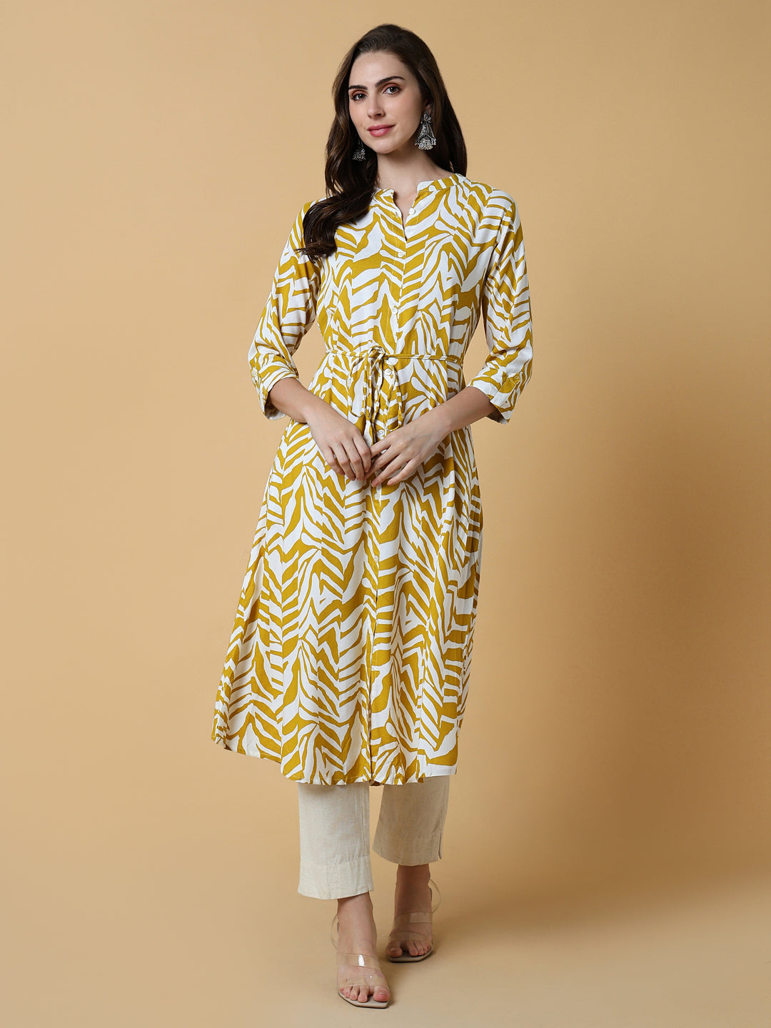 Women's Yellow Abstract A-Line Kurta