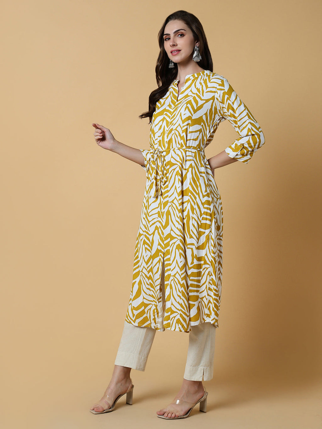 Women's Yellow Abstract A-Line Kurta