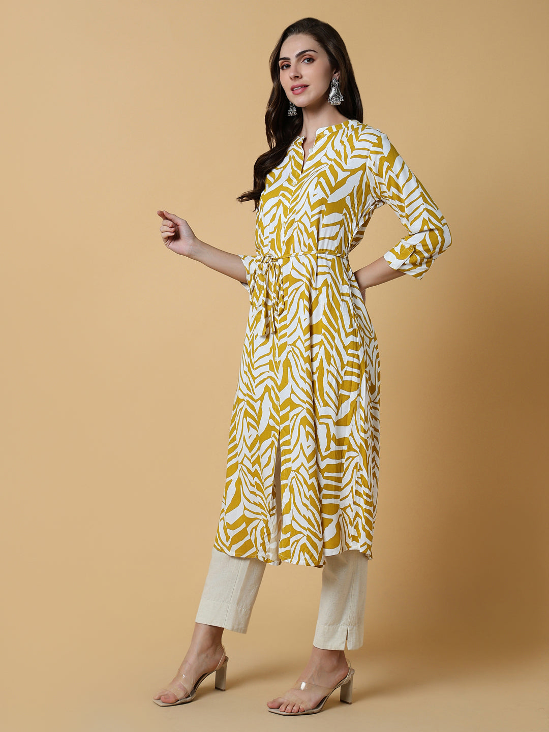 Women's Yellow Abstract A-Line Kurta