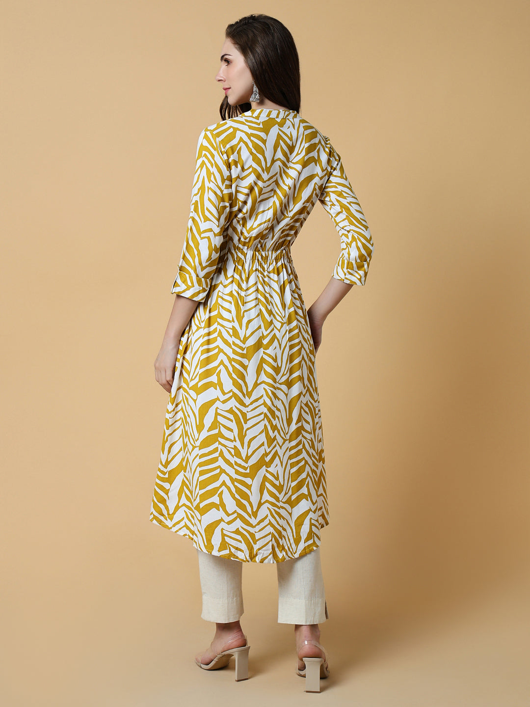 Women's Yellow Abstract A-Line Kurta