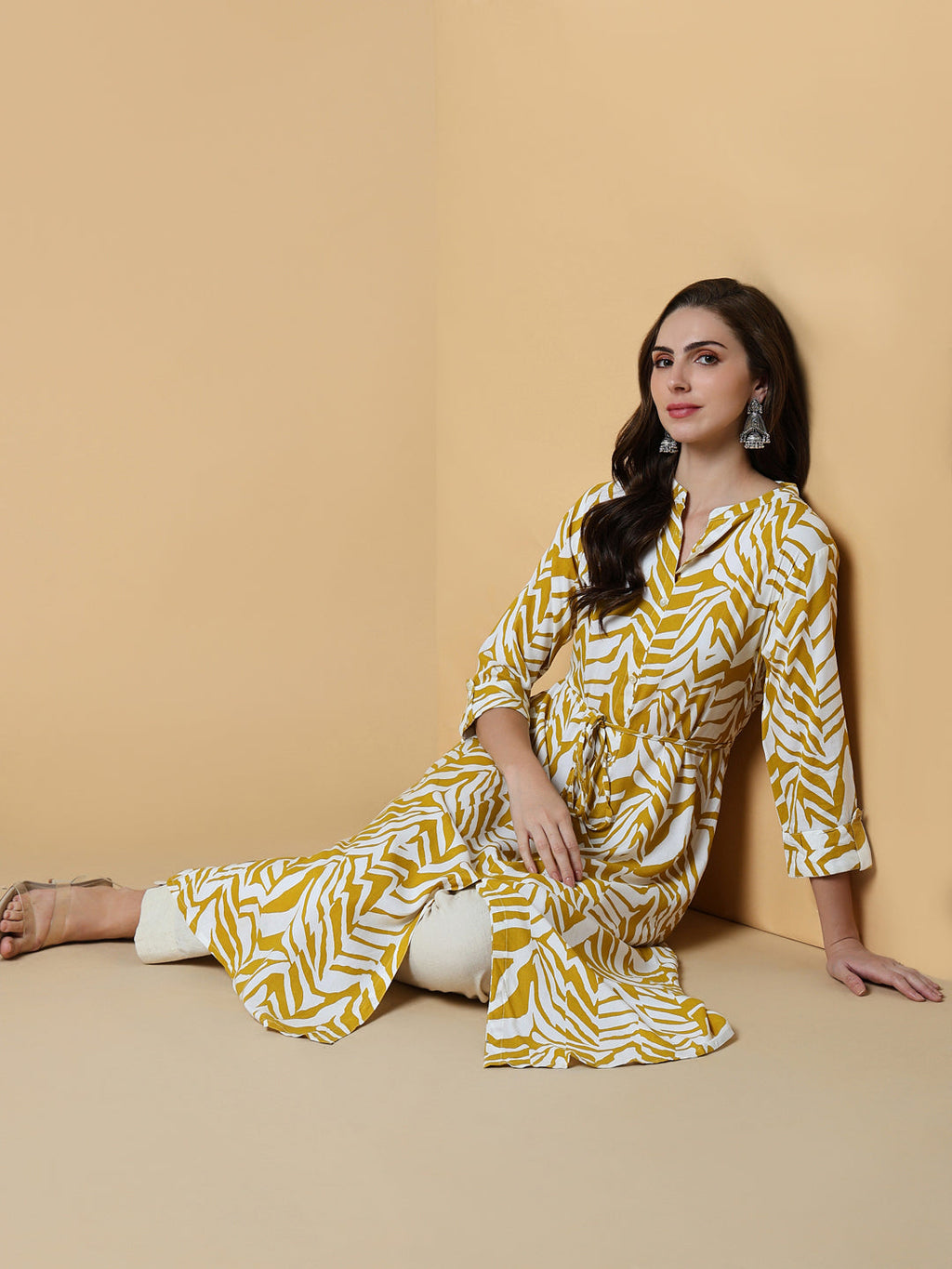 Women's Yellow Abstract A-Line Kurta