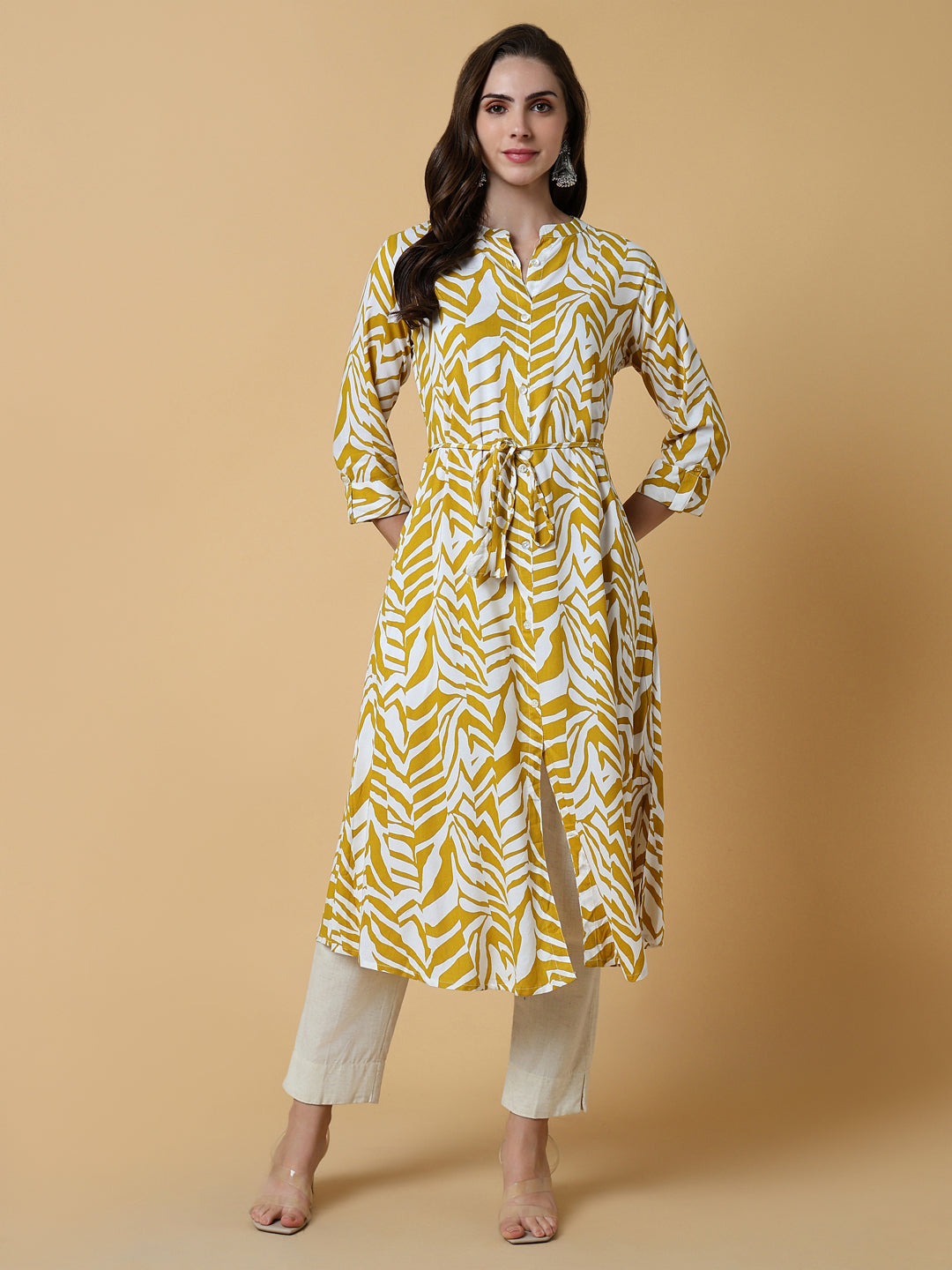 Women's Yellow Abstract A-Line Kurta